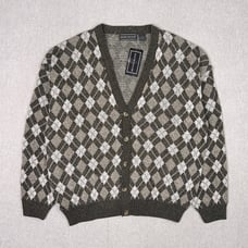 NWT Vintage 90s David Taylor Knit Cardigan Sweater Mens XL Argyle Preppy Grandpa