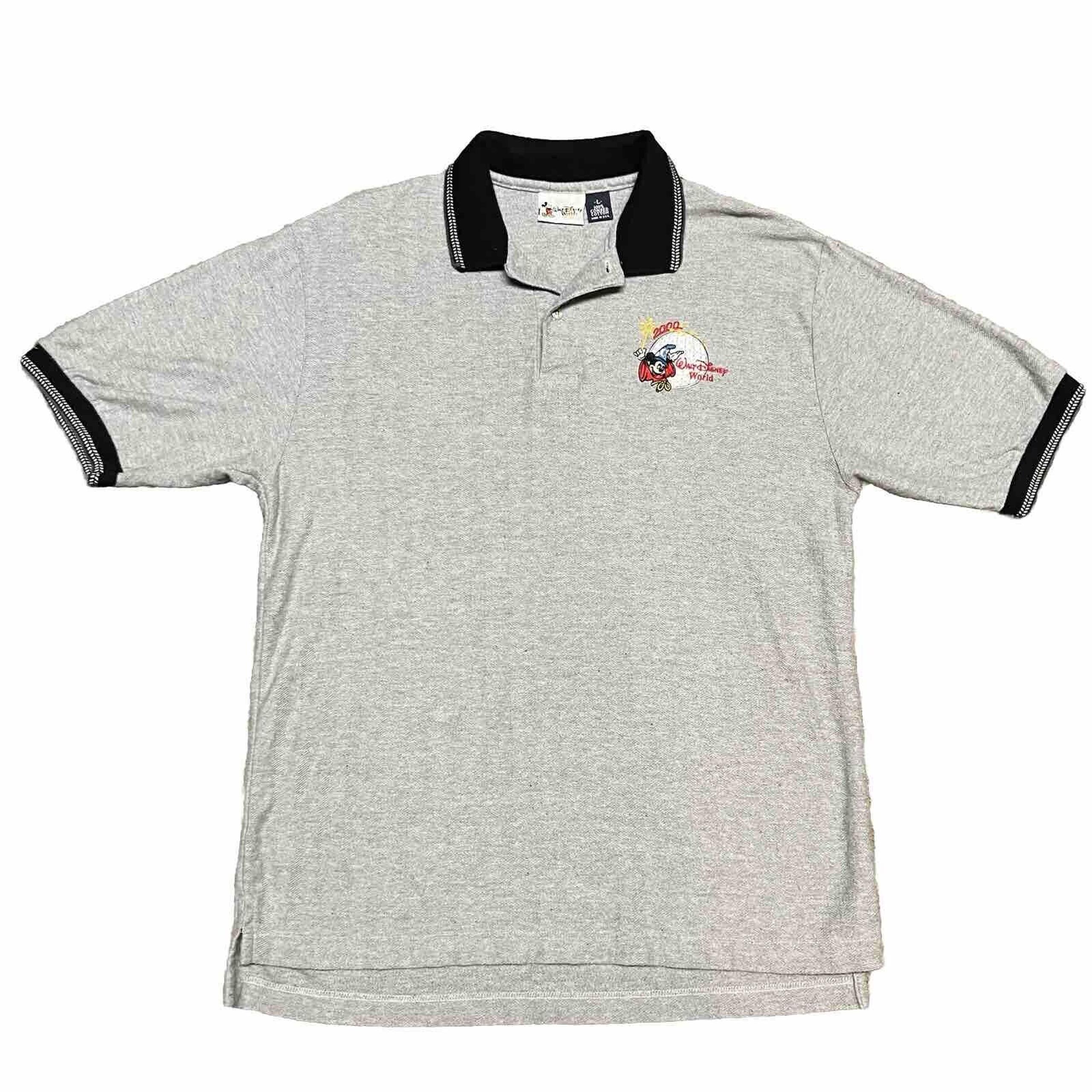 Walt Disney World Polo Shirt Mens Large 2000 Millennial Celebration Gray Mickey