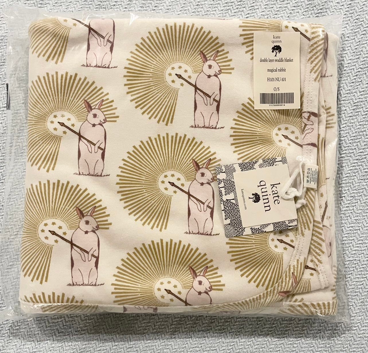 Kate Quinn Organic Cotton Magical Rabbit Double Sided Swaddle Blanket