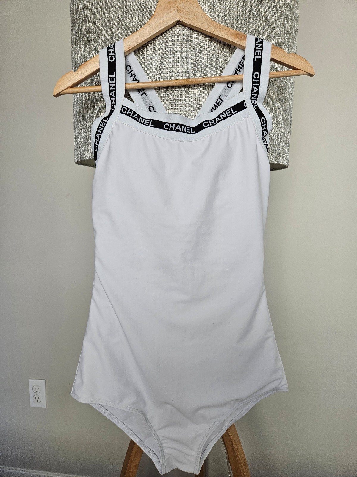 All White Swimsuit Chanel bathingsuit