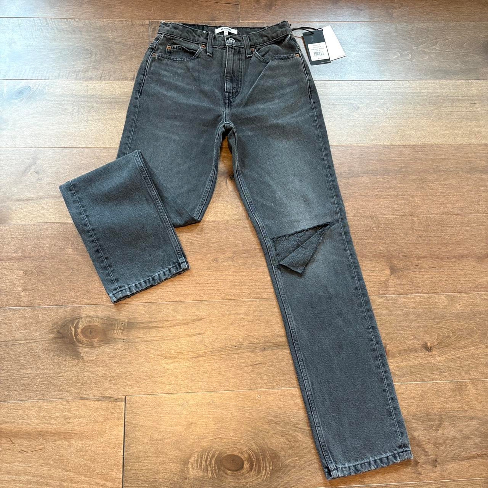 Redone 70s Straight Worn Black with Rip Jean size 24 NWT