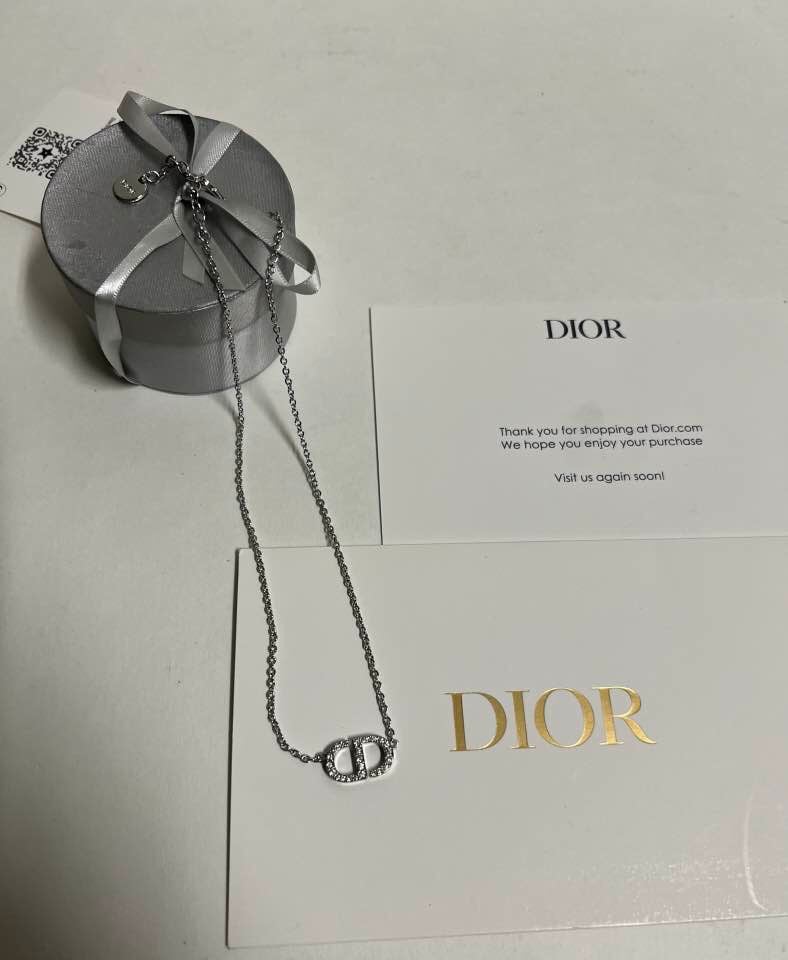 Christian Dior Necklace Chain Choker Silver Short Chain Navy Stud CD