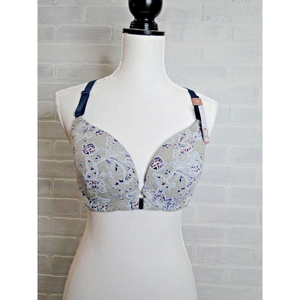 CACIQUE Floral Front Closure Lace Racerback Underwire Boost Plunge Bra Sz 38C