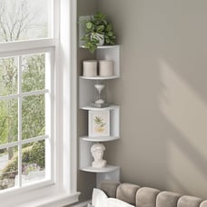 5-Tier Floating Corner Shelf, Wall Mount Shelves for Storage and Display, White