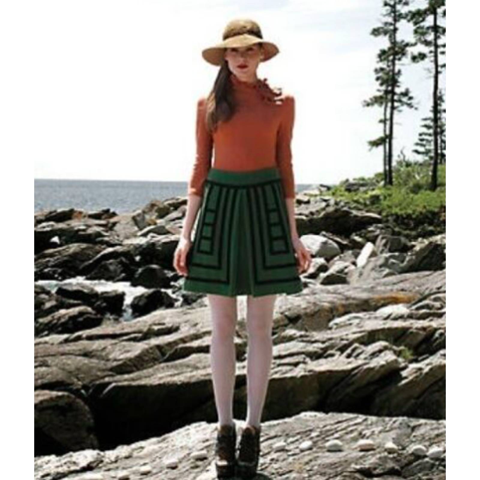 Anthropologie MAEVE Tsuga Skirt Green Black Wool Blend Pleated A line 12 Petite