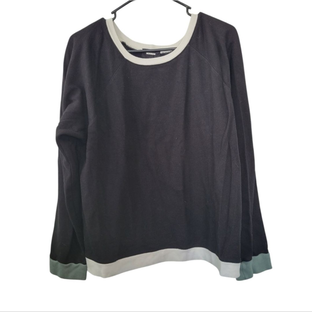 Monrow Soft Knit Crew Sweatshirt Colorblock Raglan Sleeve Black White Size Small