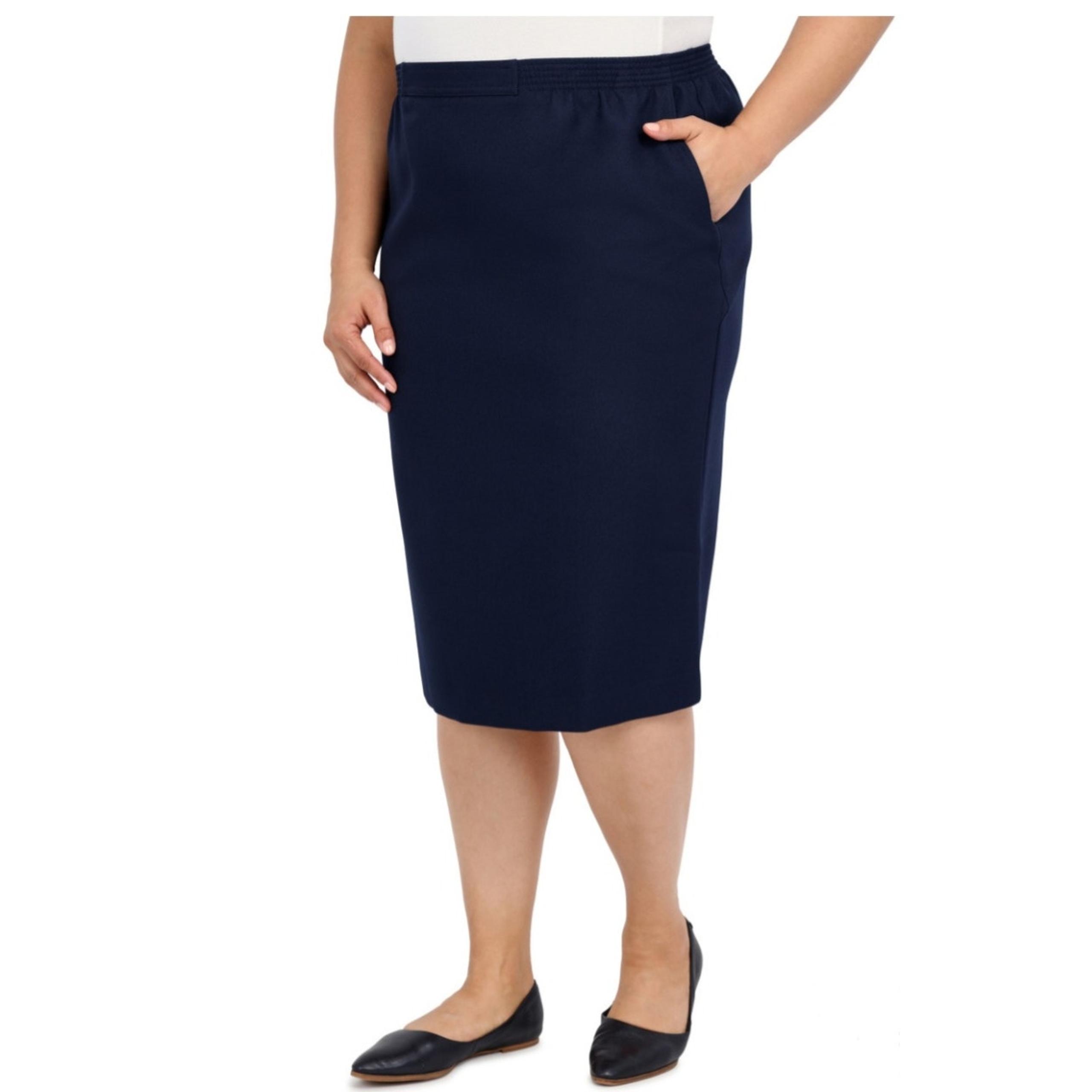 Alfred Dunner Women's Pull On Elastic Waist Straight Pencil Midi Skirt in Blue