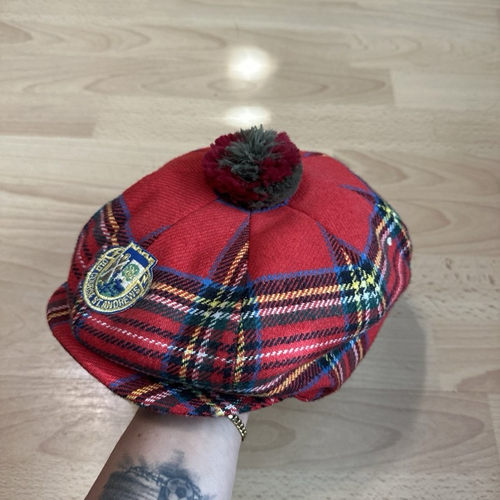 Autocap Newsboy Cap Cabbie Hat Golf Plaid Made In Scotland Tassel 7 1/2 VINTAGE