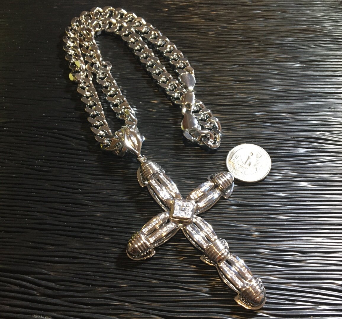 14K ICED OUT CROSS CHAIN PENDANT SET MEN