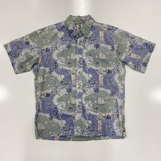 KAHALA Men’s Hawaiian Shirt Cotton Reverse Print Whaling Ship Maiden Fish Sz L