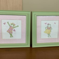 Two Framed Kelly B Rightsell Frog Girl Lithograph Art 16.5 x 16.5