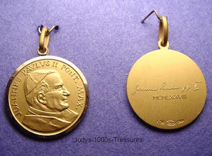 14k SOLID GOLD POPE JOHN PAUL MEDAL CHARM ROUND 1 INCH 7.86gr. MADE IN ITALY