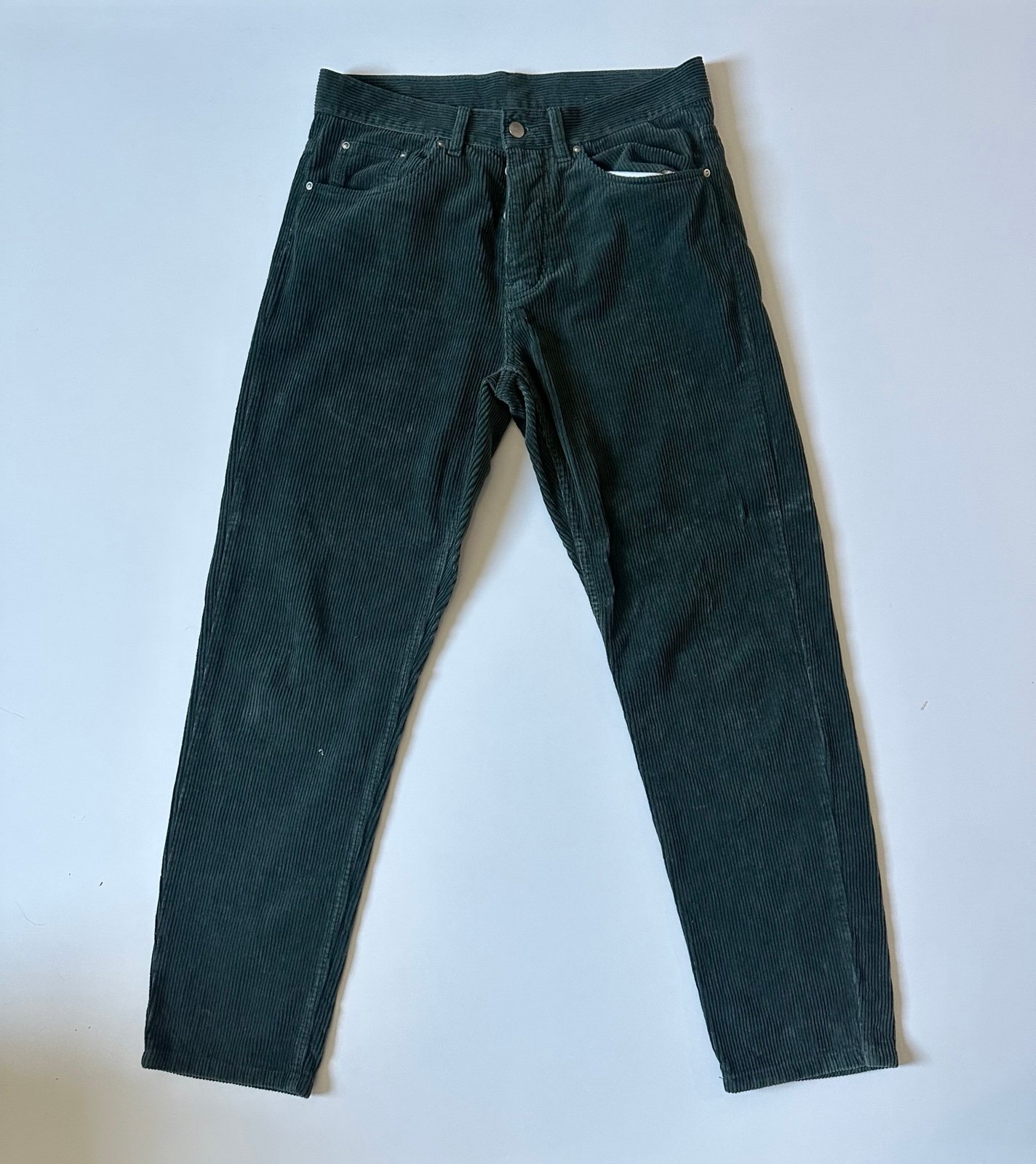 Carhartt WIP Newel Pant Chino Plant Green Corduroy size 30 Mens Button Fly