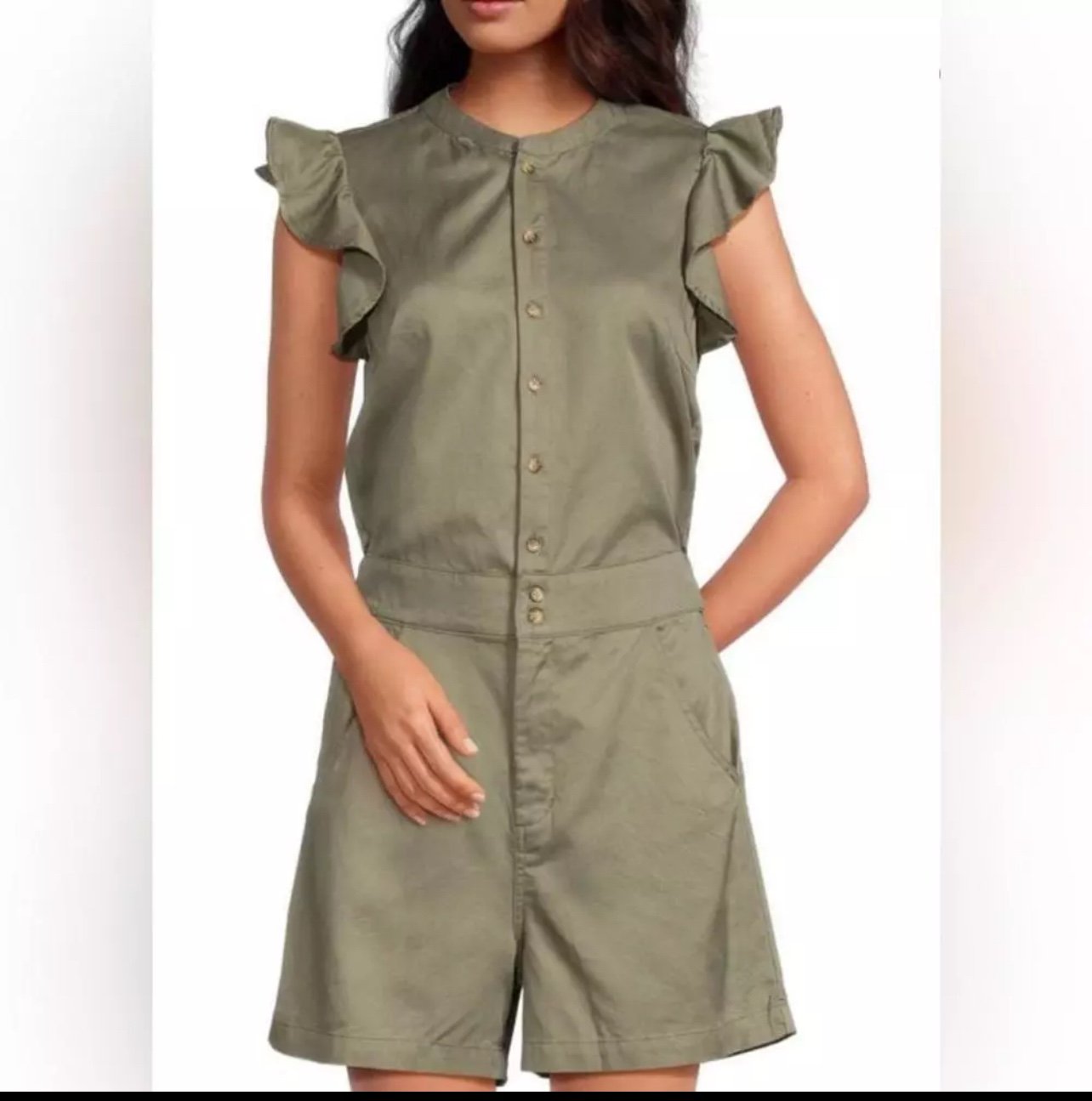 Joes Jeans Henna Sage Chambray Flutter Sleeve Romper Size Large 228