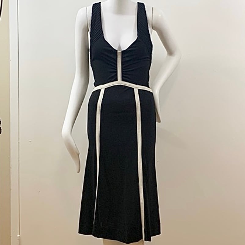 Marc Jacobs Ribbon Contrast Seam Tank Racerback Midi Dress L black cream LBD
