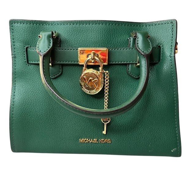 Michael Kors Green Leather Satchel Bag With Gold-Tone Hardware & Key Charm - Sty