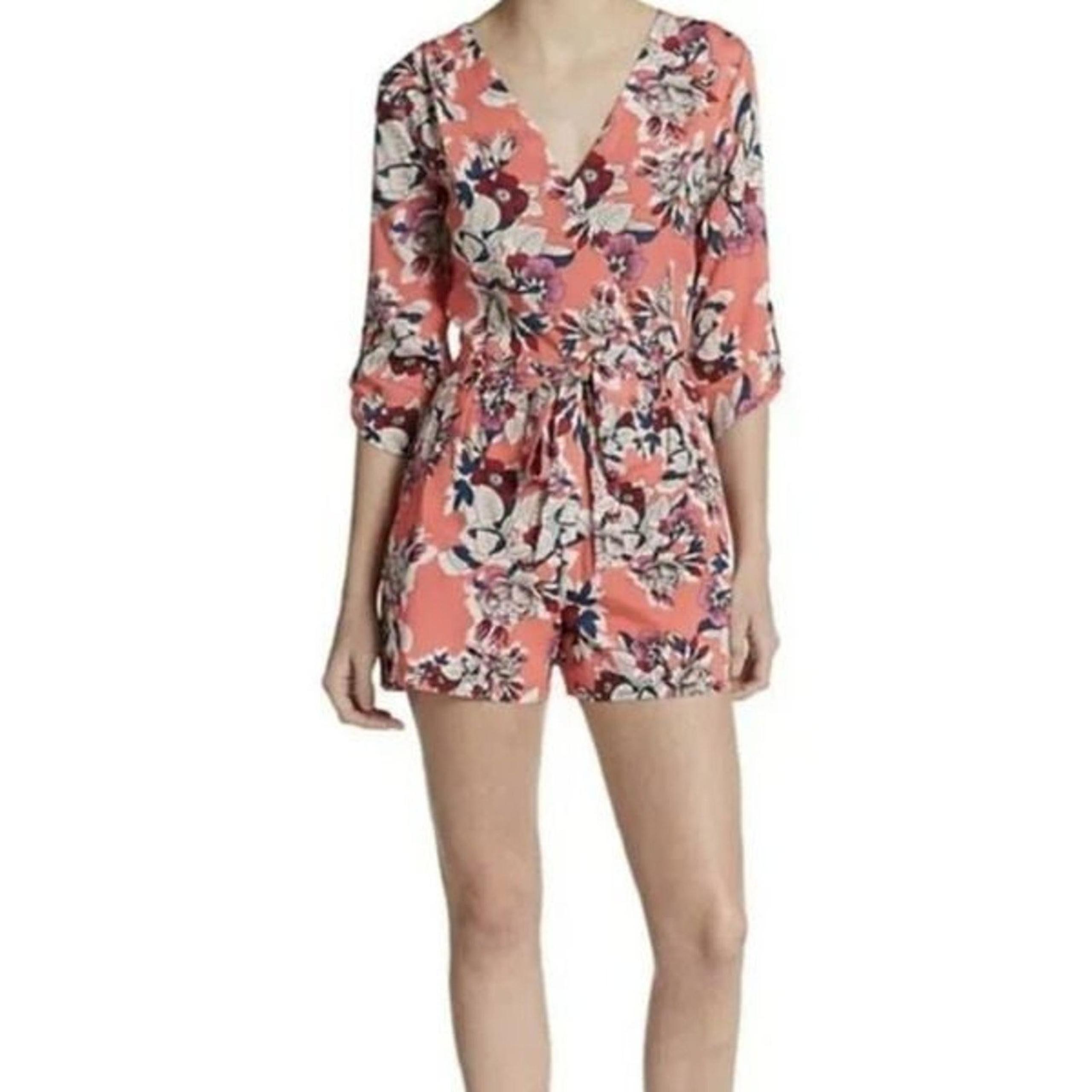 Yumi Kim Liz Floral 3/4 Sleeve Blossom Romper Pink Size Small