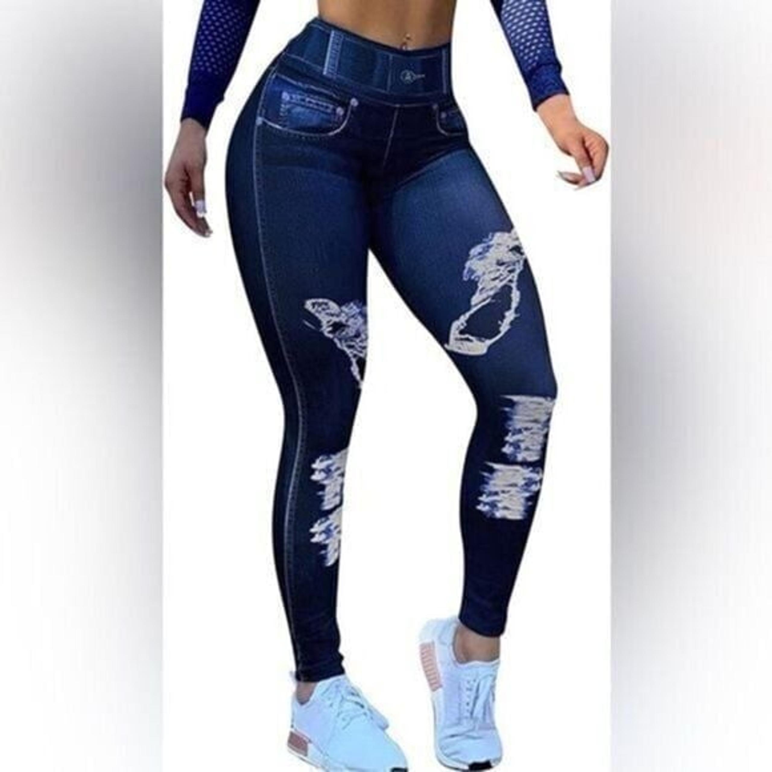 Flamingo Imitation Jeans Body Shapping Seamless High Waisted Leggings Large