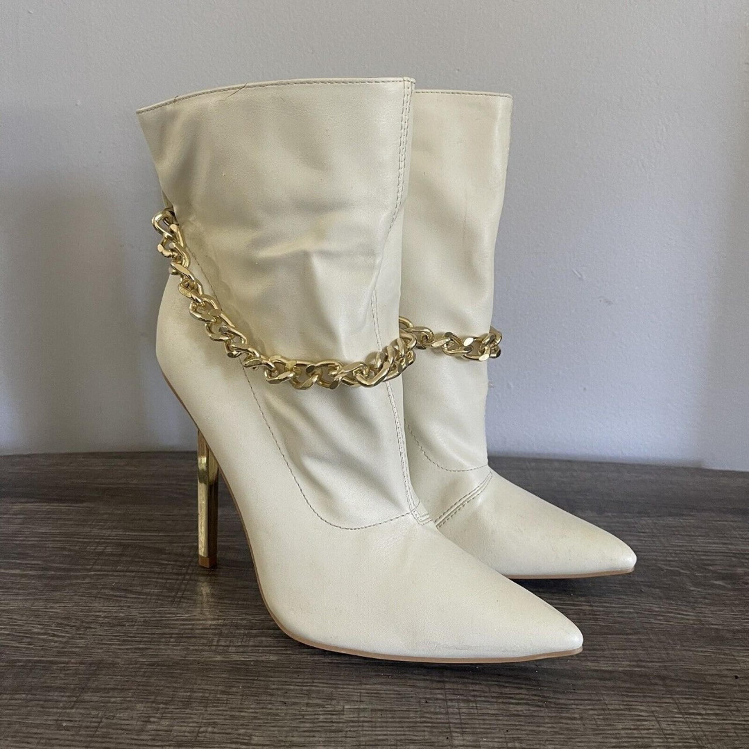 Cape Robbin Women’s White Stiletto Pointed Toe Slide On Ankle Boots Size 7.5