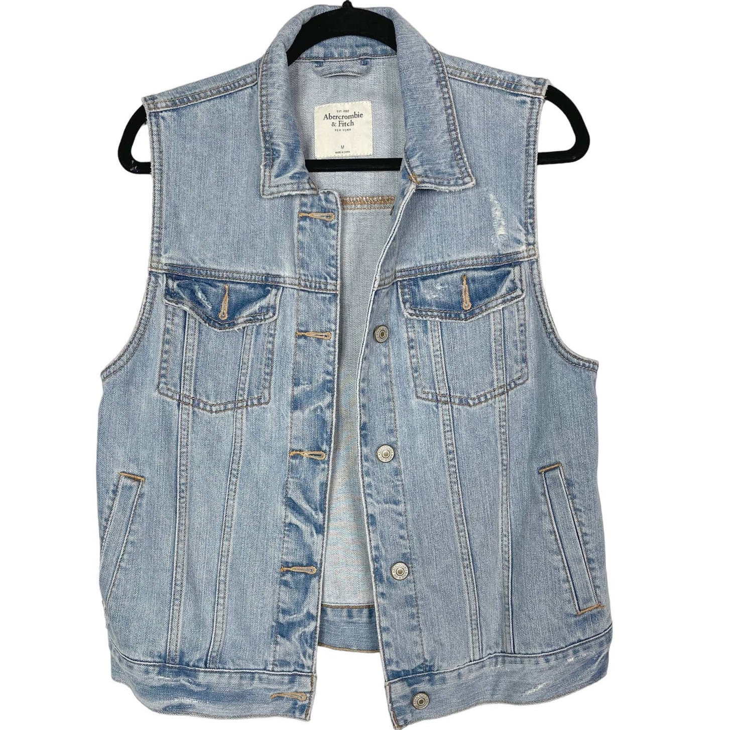 Abercrombie & Fitch Womens Medium M Denim Vest Jean Light Wash Cotton Sleeveless