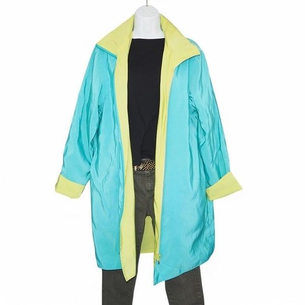 Mycra Pac Now Reversible Full Zip Hidden Hood Rain Jacket Lime Blue Women's S/M