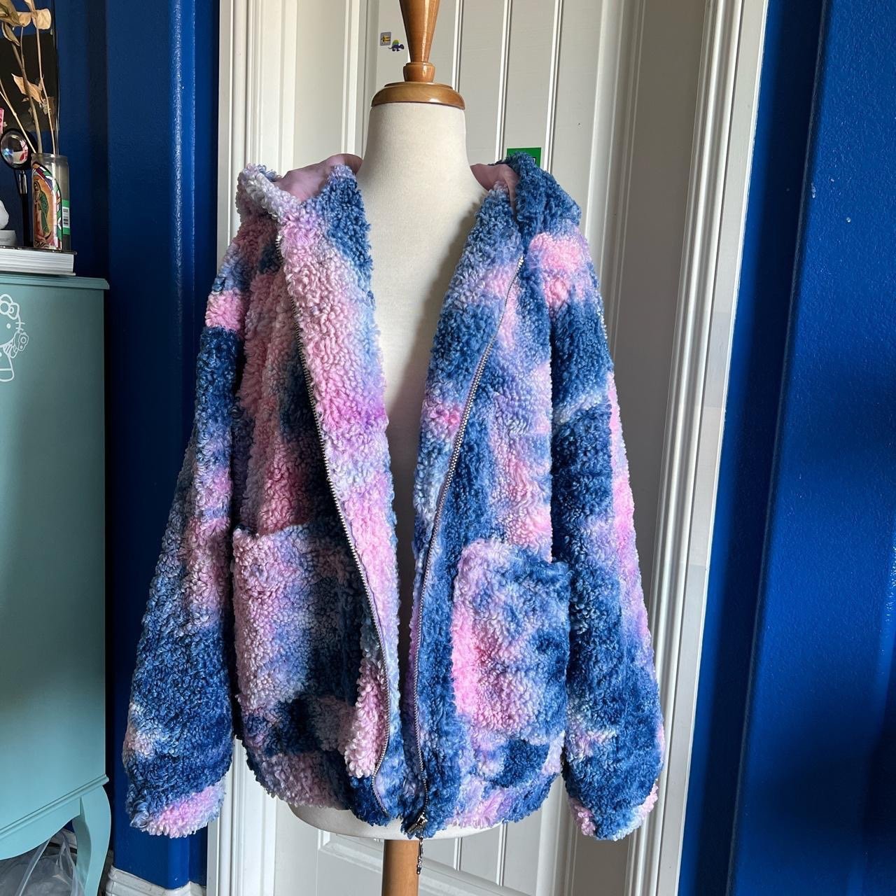 fleece tie dye oversized jacket