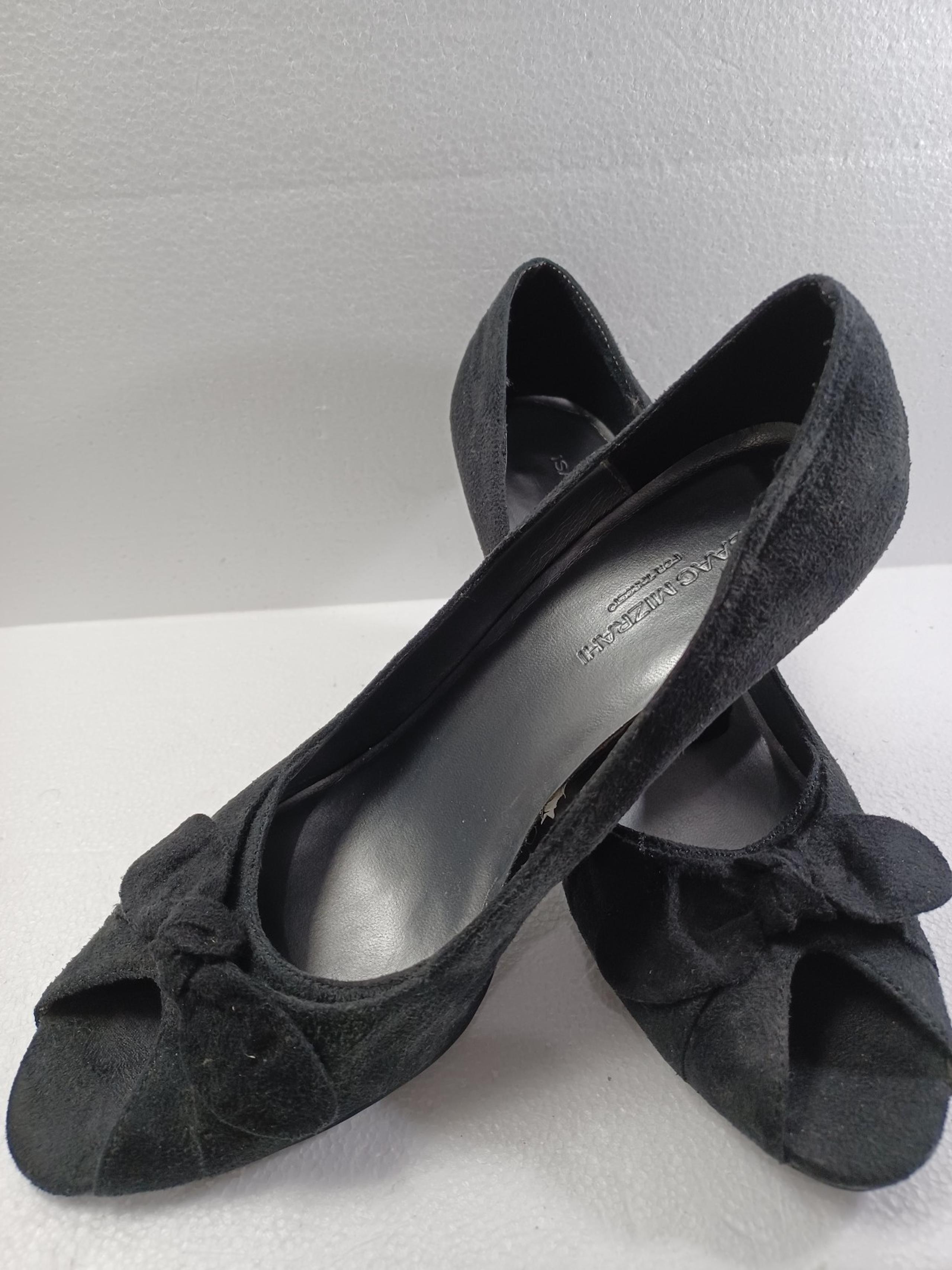 Heels Isaac mixrahi Women's Size 8M Black Fabric upper High Heel Open Toe Shoes