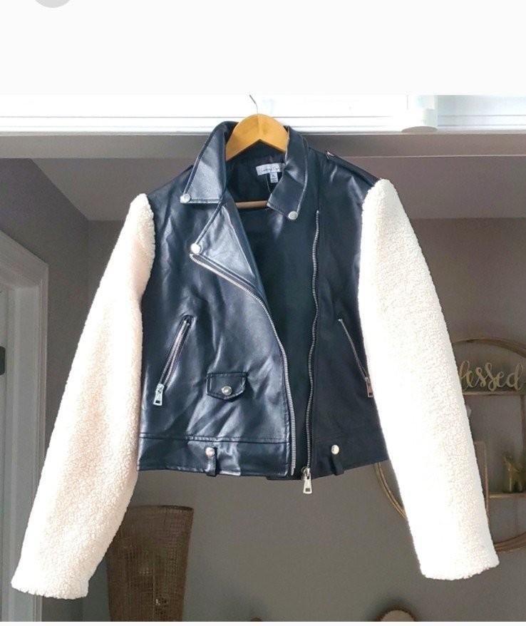 Moto Jacket Faux Leather Jacket With Fur Sleeves Never Been Worn