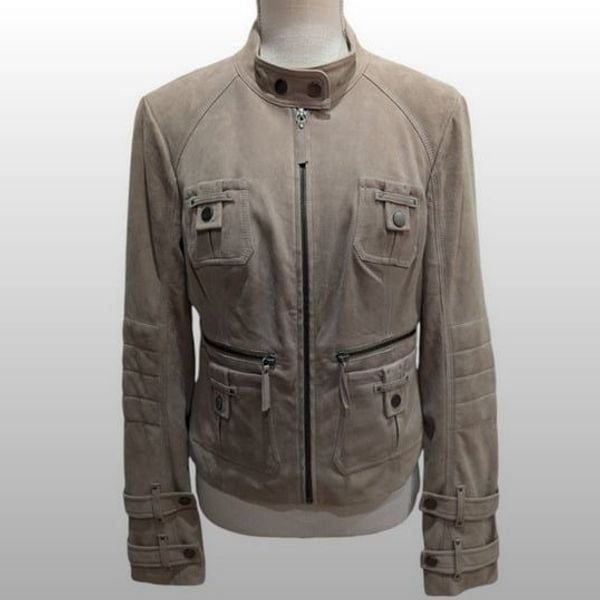 Blanc Noir Women's M Raw Leather Suede Tan Moto Jacket Zip Up