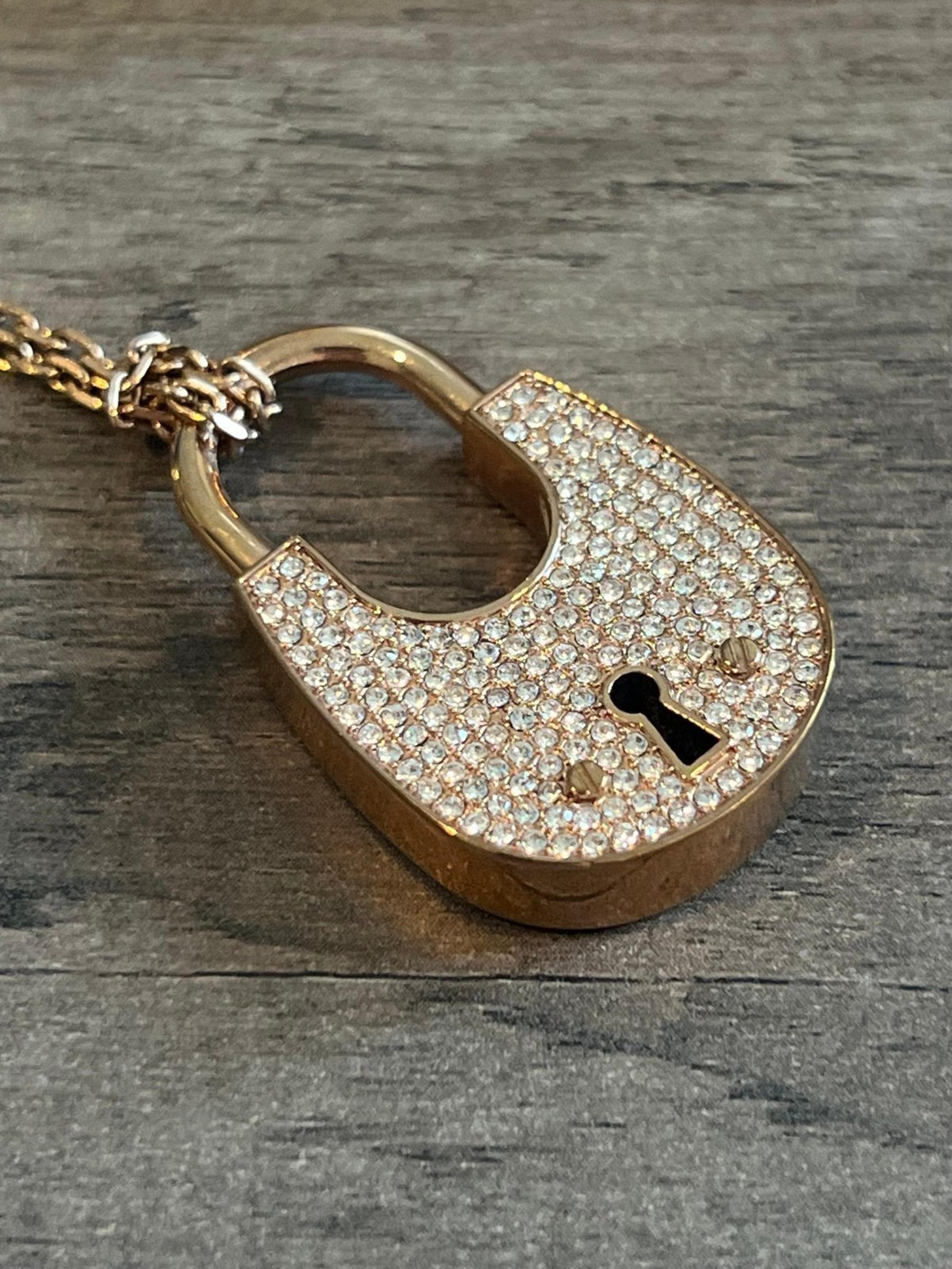 Michael Kors Brass and Pavé Crystal Pendant Necklace for Women, Color: Rose Gold