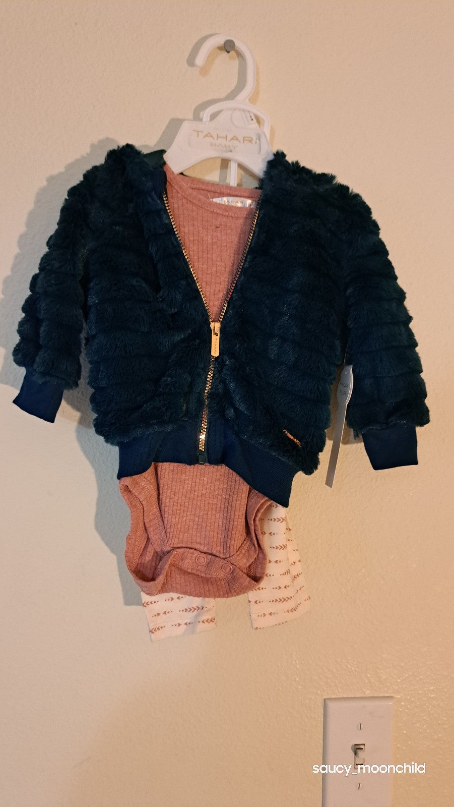 NWT • Tahari Baby • 3pc Set Plush Faux Fur Jacket + Long Sleeve Onesie + Pants 3