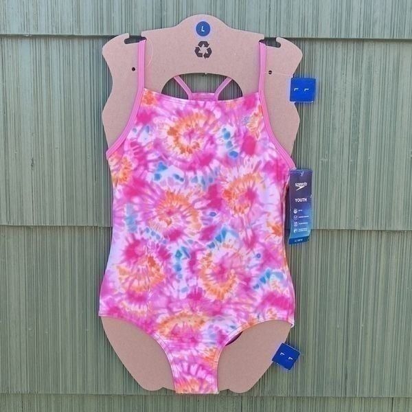 Girls Speedo Tie Dye Swimsuit Bathing Suit One-Piece Size L 12/14