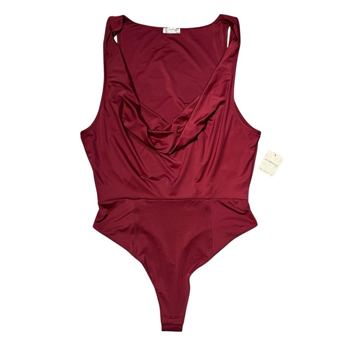 NWT New Free People When And Where Dark Red Cowl Neck Bodysuit Size S