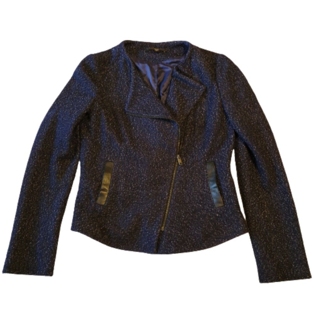 Boss women's navy blue w/white speckles lightweight motorcycle jacket size 6