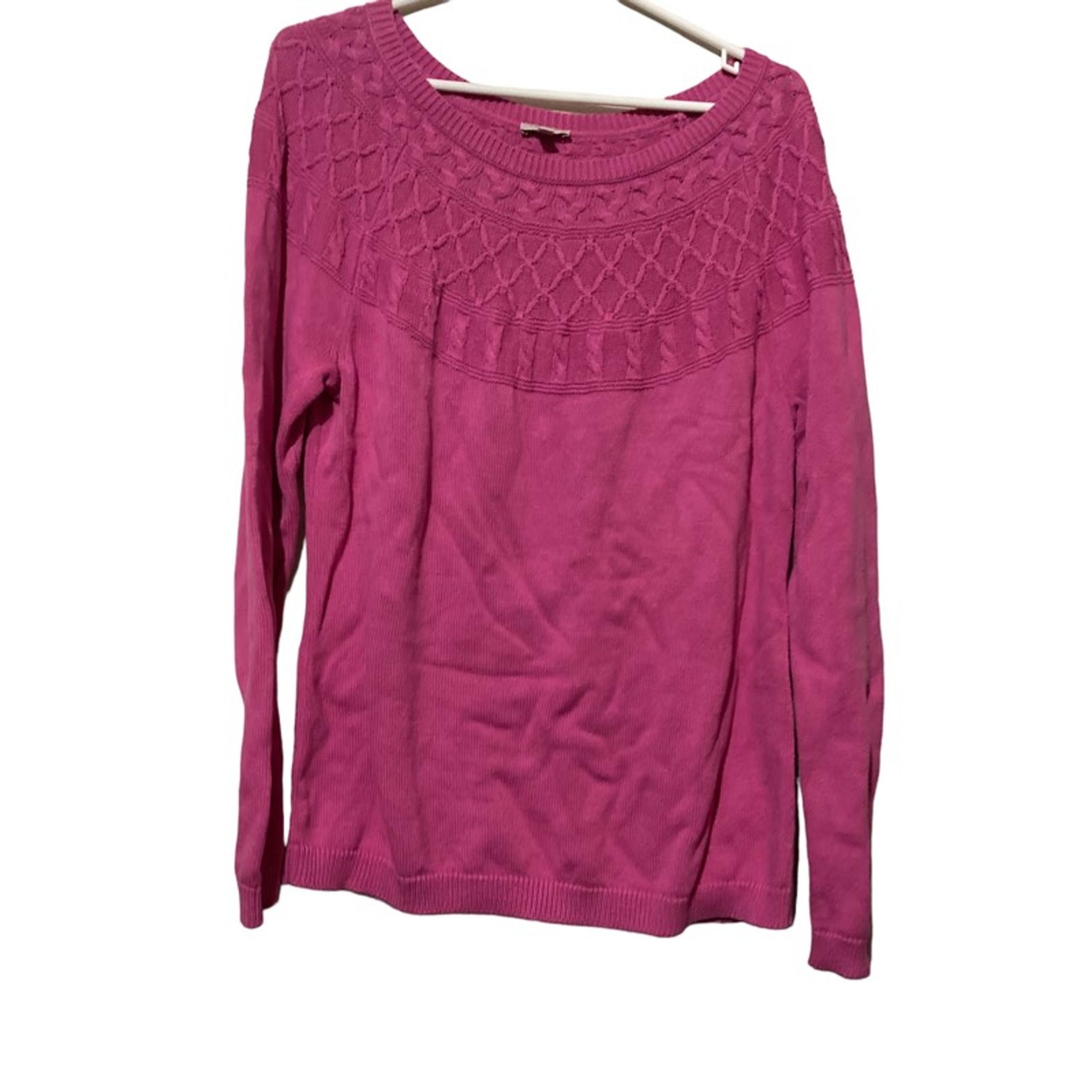 Talbots Pullover Sweater Women's L Pink Purple Long Sleeve Scoop Neck Cable Knit