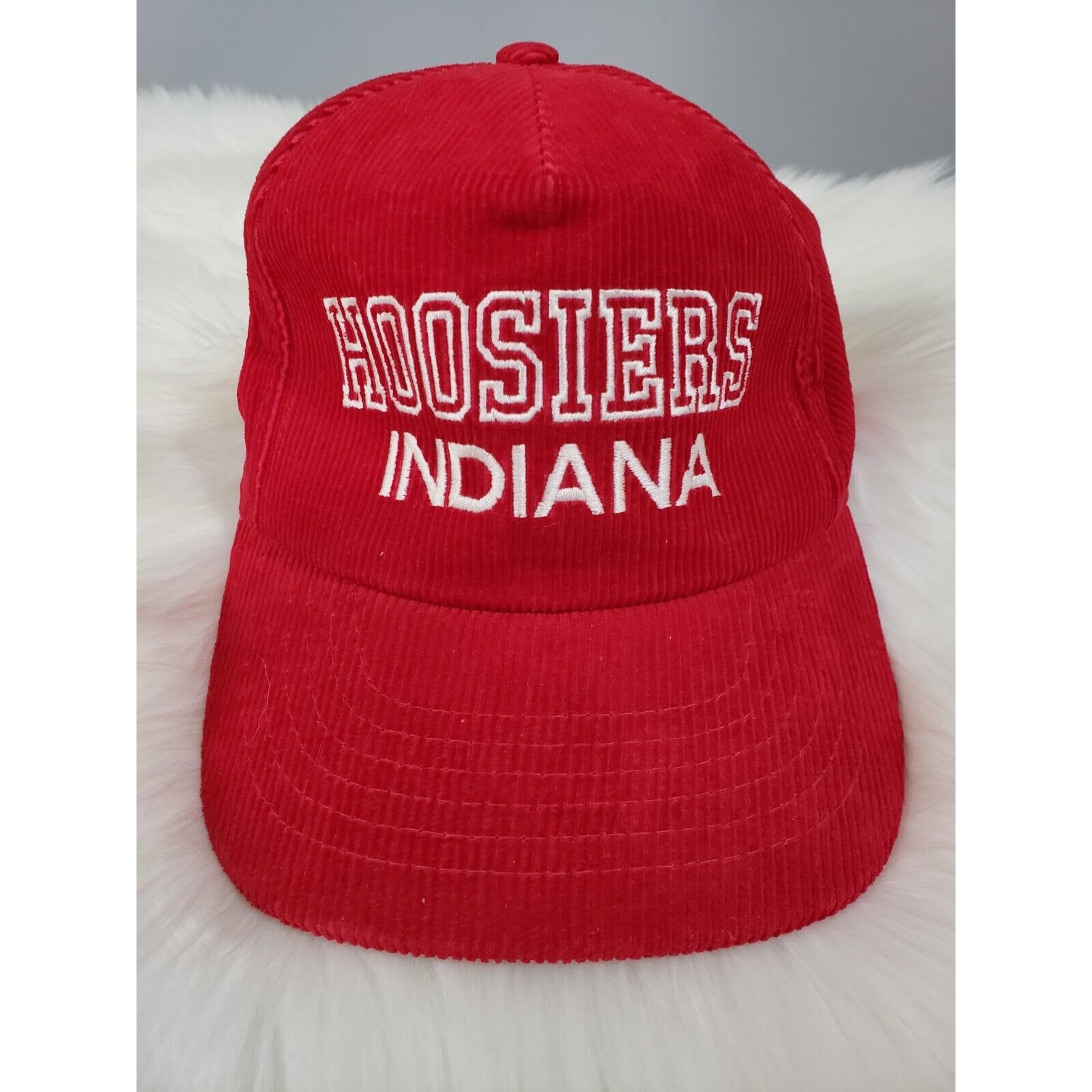 Vintage Indiana Hoosiers Spellout SnapBack Corduroy Hat 80s Ncaa
