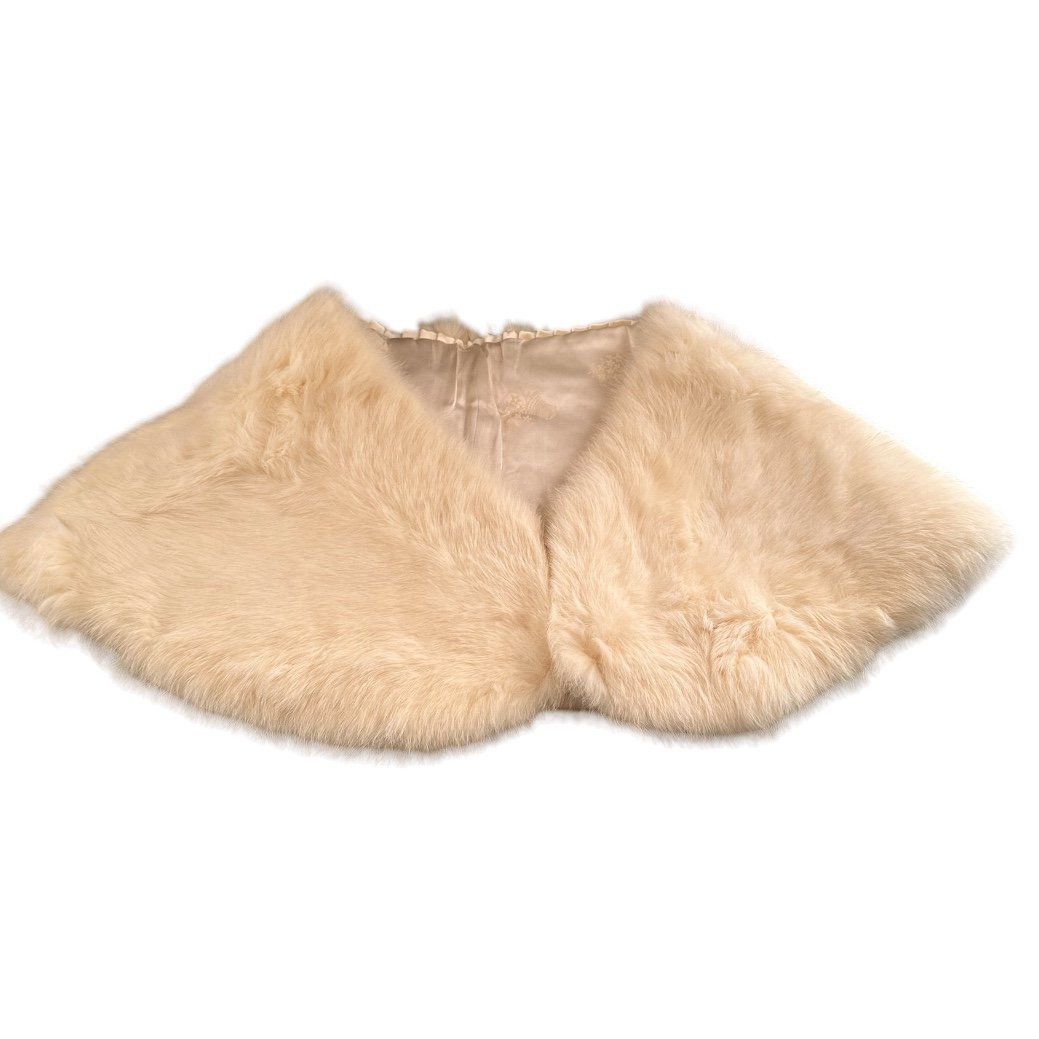 Vintage White Ivory Rabbit Fur Bridal Capelet Stole Wrap Shrug Cape 1950s