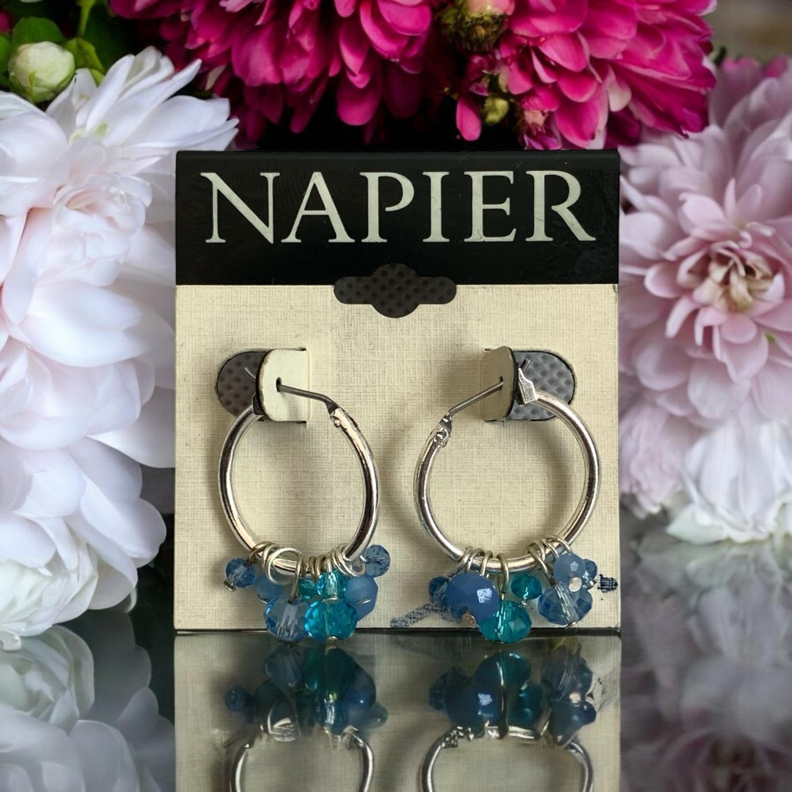 Earrings Silver Tone NAPIER Blue Crystal Hoop Earrings Women's Earrings Jewelry