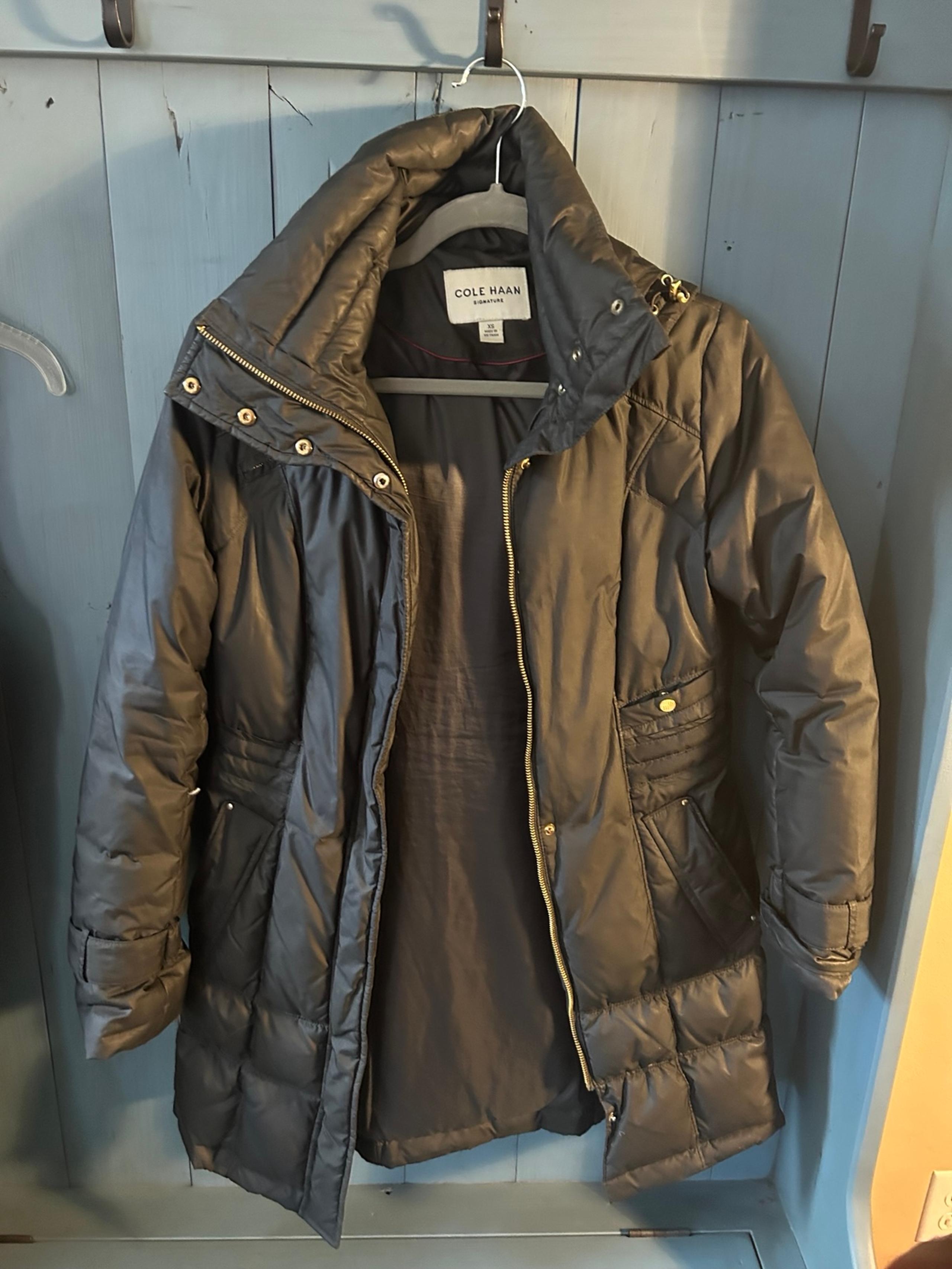 Cole Haan Womens Box-Quilt Down Puffer Coat Sz X-Small Black