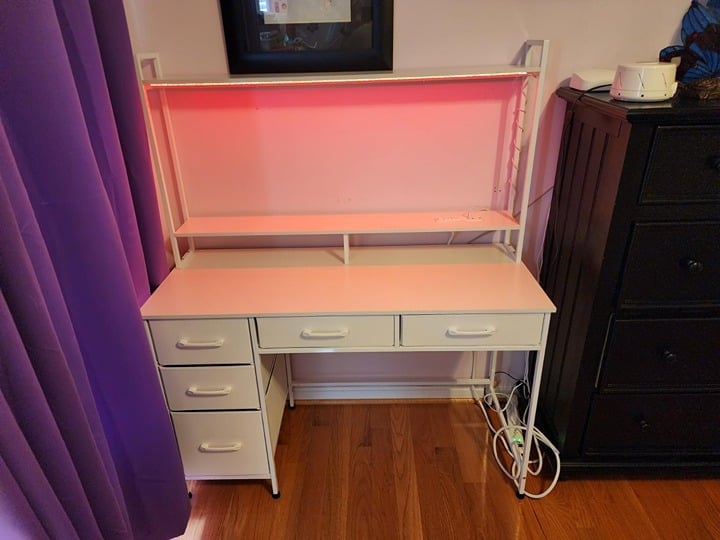 Computer Gaming Desk with Hutch, Home Office Desk with Power Outlets 47 Inch