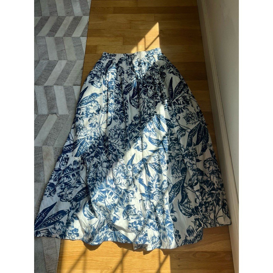 Abercrombie & Fitch Poplin Tiered Maxi Skirt Blue & White
