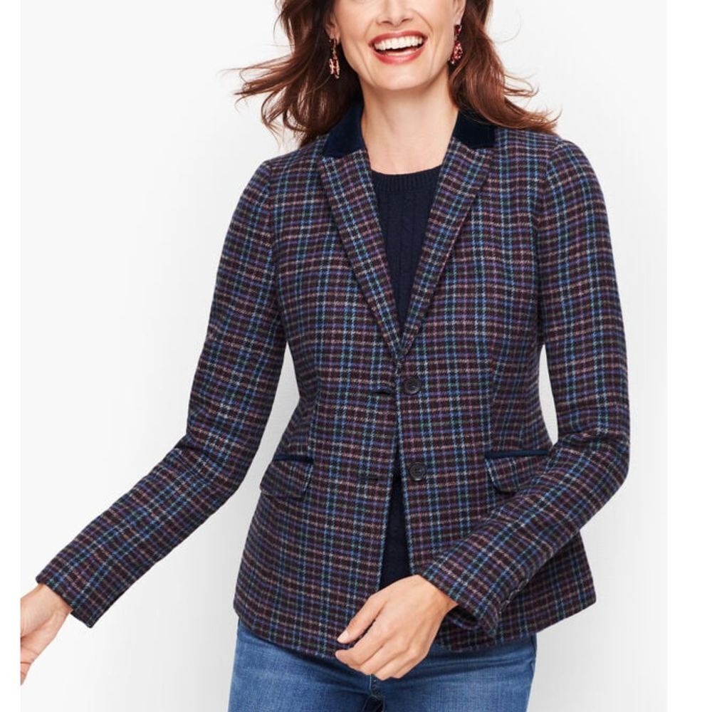Talbots Mistletoe Plaid Shetland Wool Blazer 8 NEW 189 Colorful Stripe Career