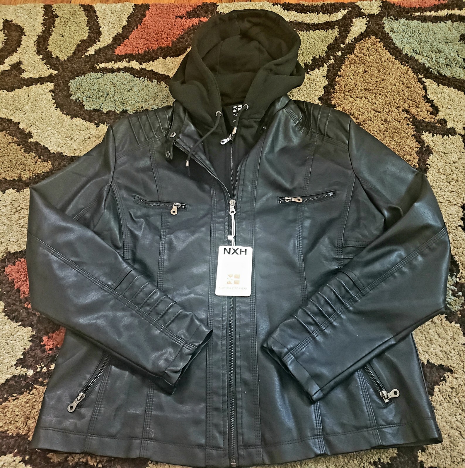 Women's Black Faux Leather Jacket, size L