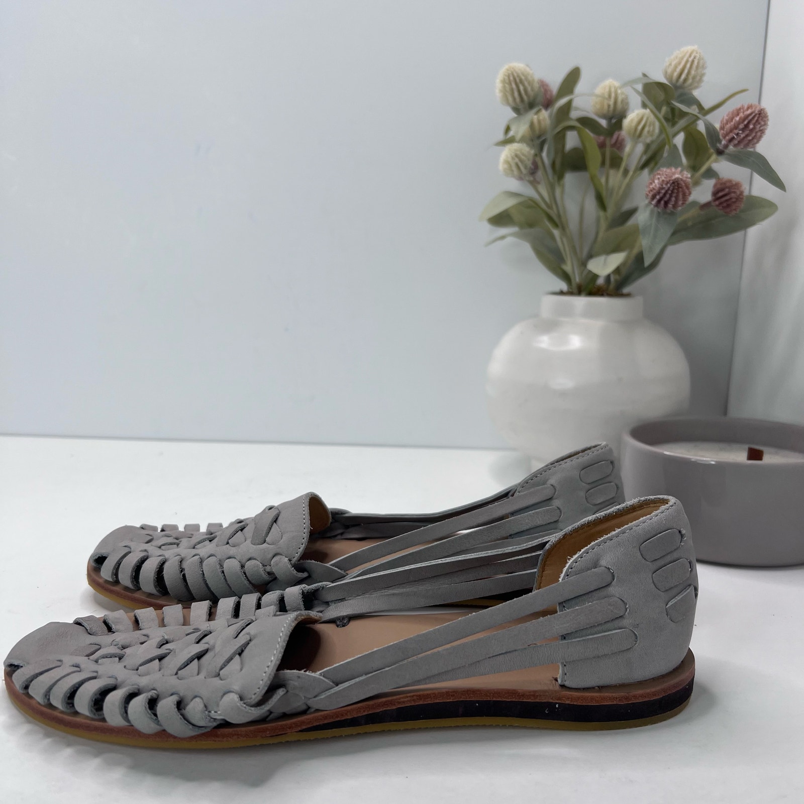 Nisolo Huarache Leather Sandals Leather Gray Women 7 NWOB Anthropologie