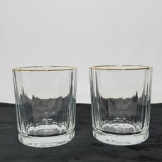 Set of 2 Bormioli Vitrosax Gold Rimmed Lowball Whiskey Glasses 4 x 3.5