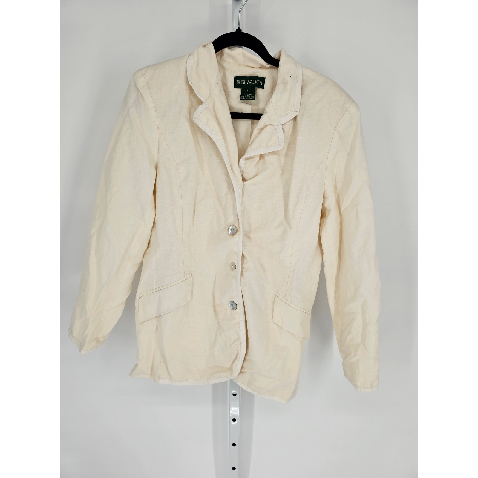 Bushwacker Women's White Long Sleeve Collared Button Down Linen Jacket Size 12
