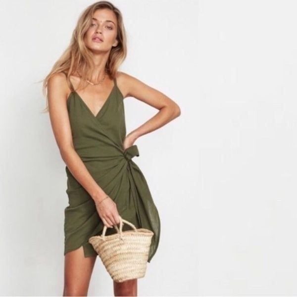 FAITHFULLTHE BRAND | Kara Dark Green Mini Wrap Dress Cotton Women’s Size 2