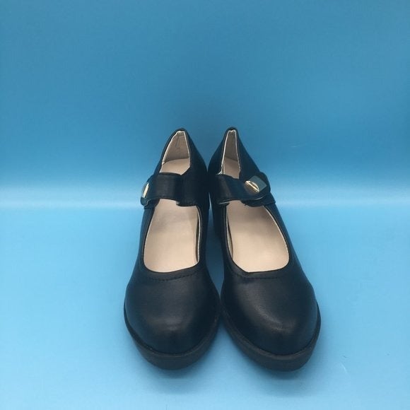 Black Women Round Toe Chunky Heel Pumps Mary Jane Shoes