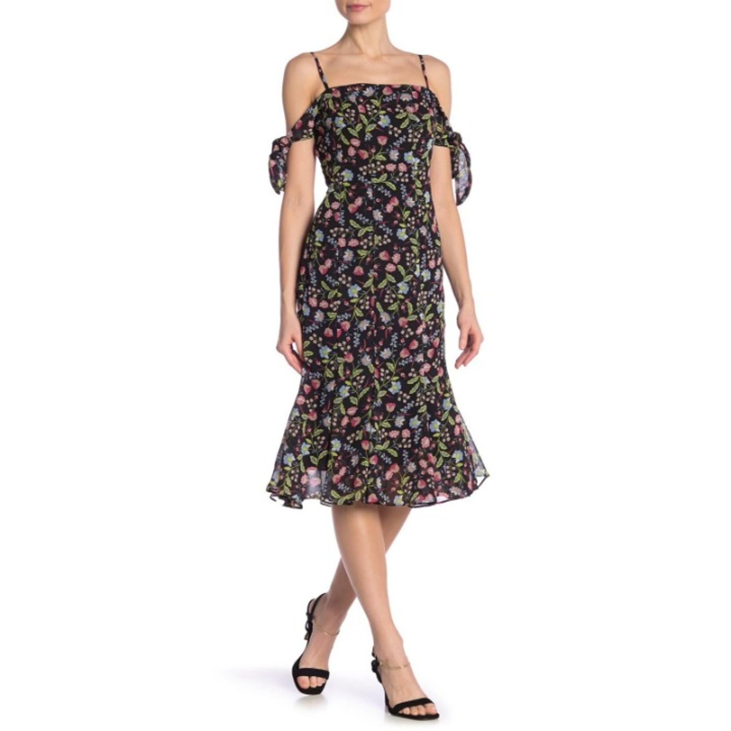 Nanette Lepore Womens 4 Very Black Floral Cold Shoulder Paradise Dreaming Dress