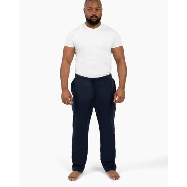 Dude Robe Pants Women's L/XL Black Elastic Waist Wide Leg 100% Cotton Trouser